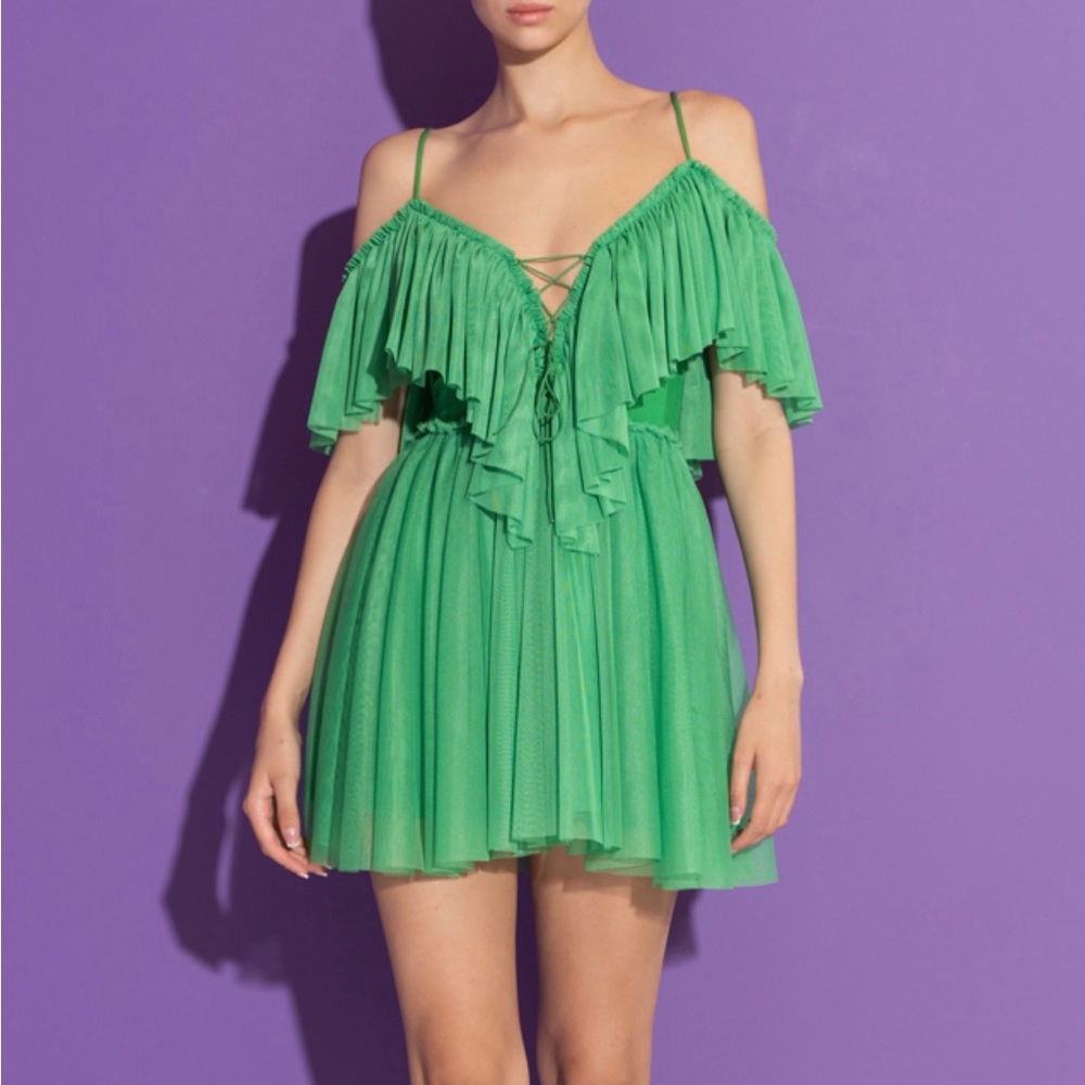 NWT green off the shoulder tulle dress!